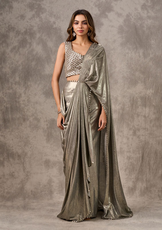 Twamev Women Grey Soiree Elegance Saree