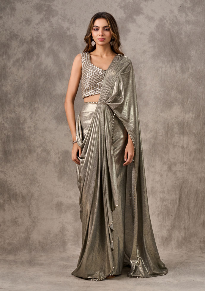Twamev Women Grey Soiree Elegance Saree