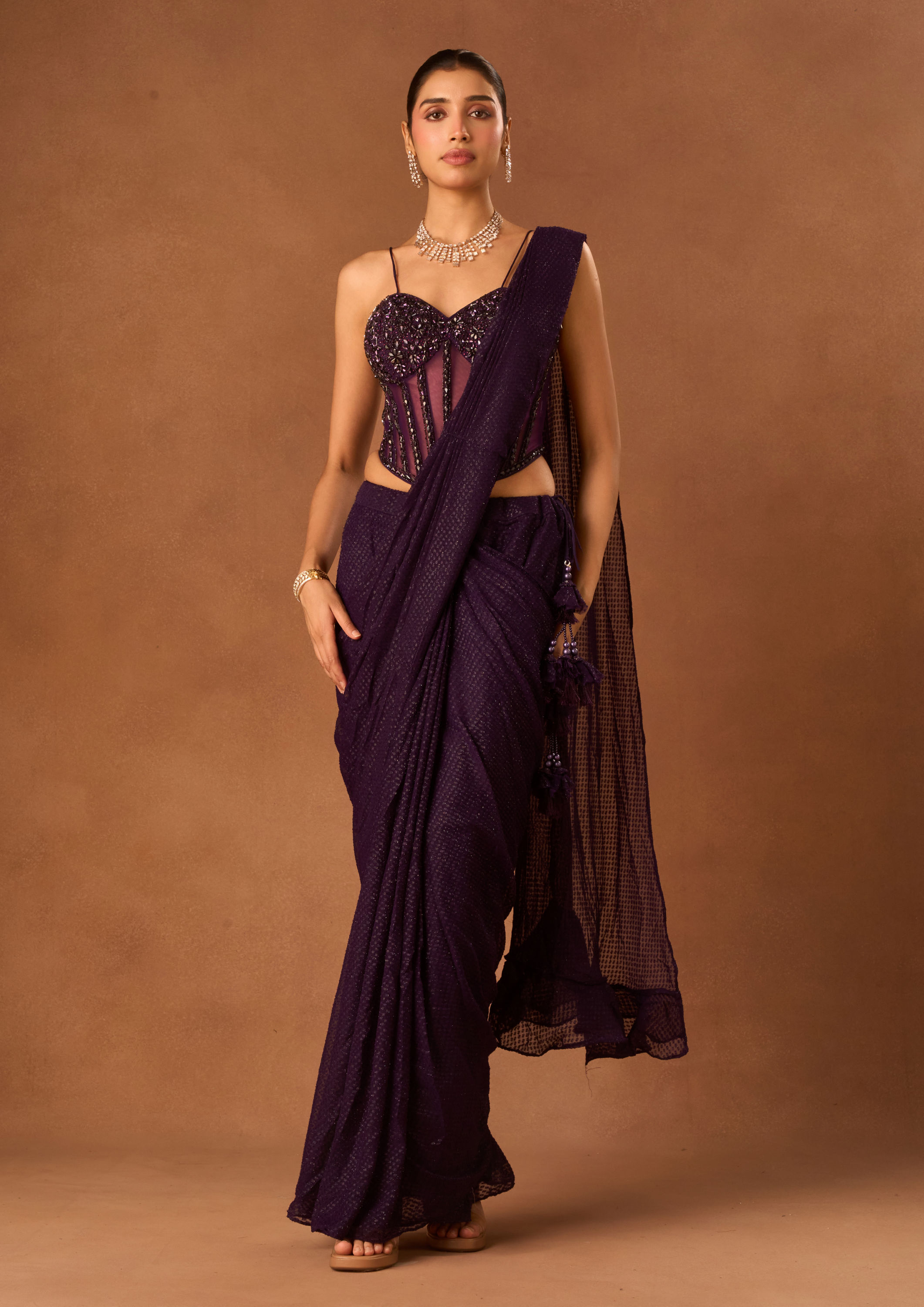 Twamev Women Purple Georgette Saree with Sequin Work
