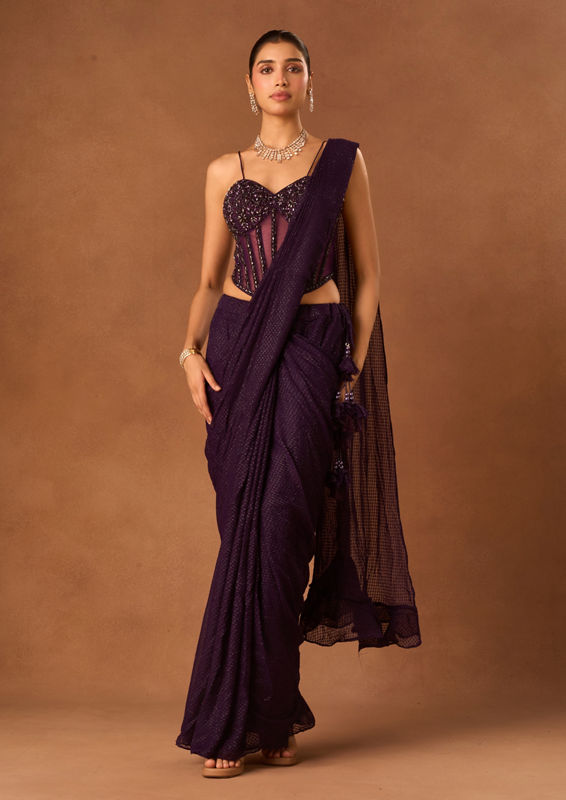 Twamev Women Purple Georgette Saree with Sequin Work