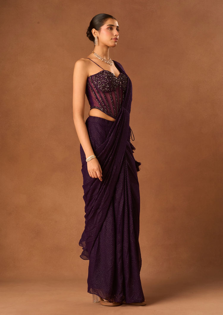 Twamev Women Purple Georgette Saree with Sequin Work