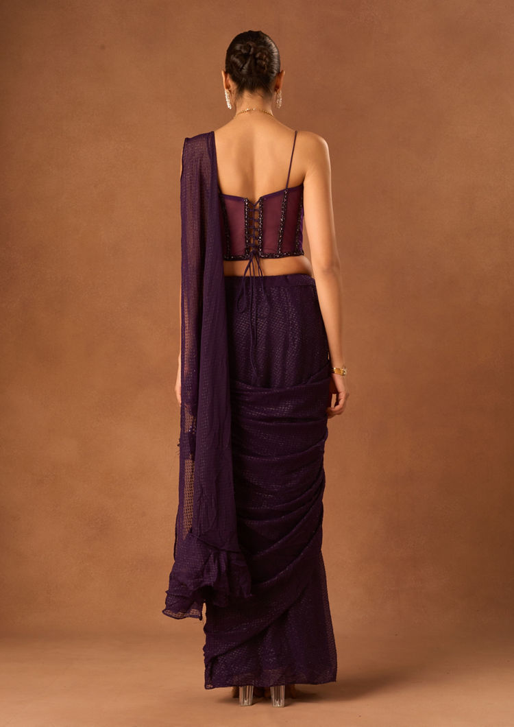 Twamev Women Purple Georgette Saree with Sequin Work