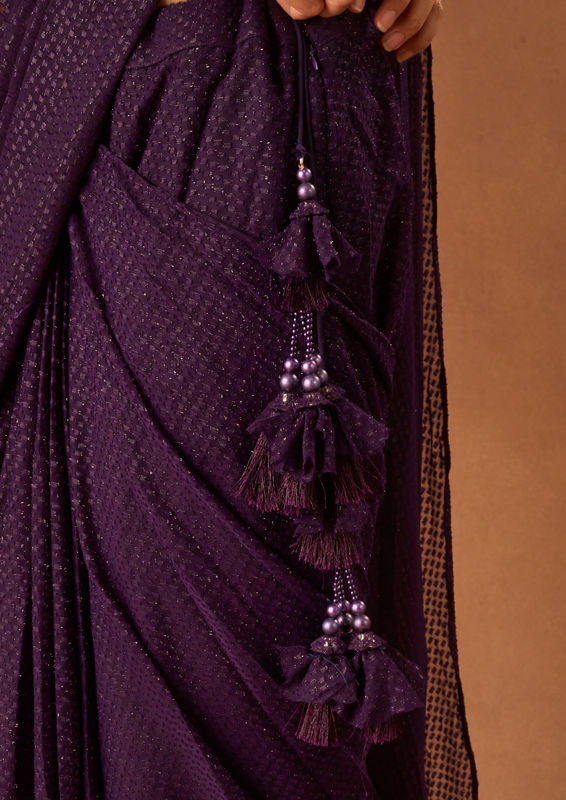 Twamev Women Purple Georgette Saree with Sequin Work