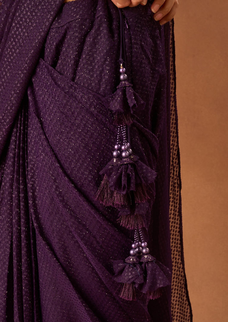 Twamev Women Purple Georgette Saree with Sequin Work