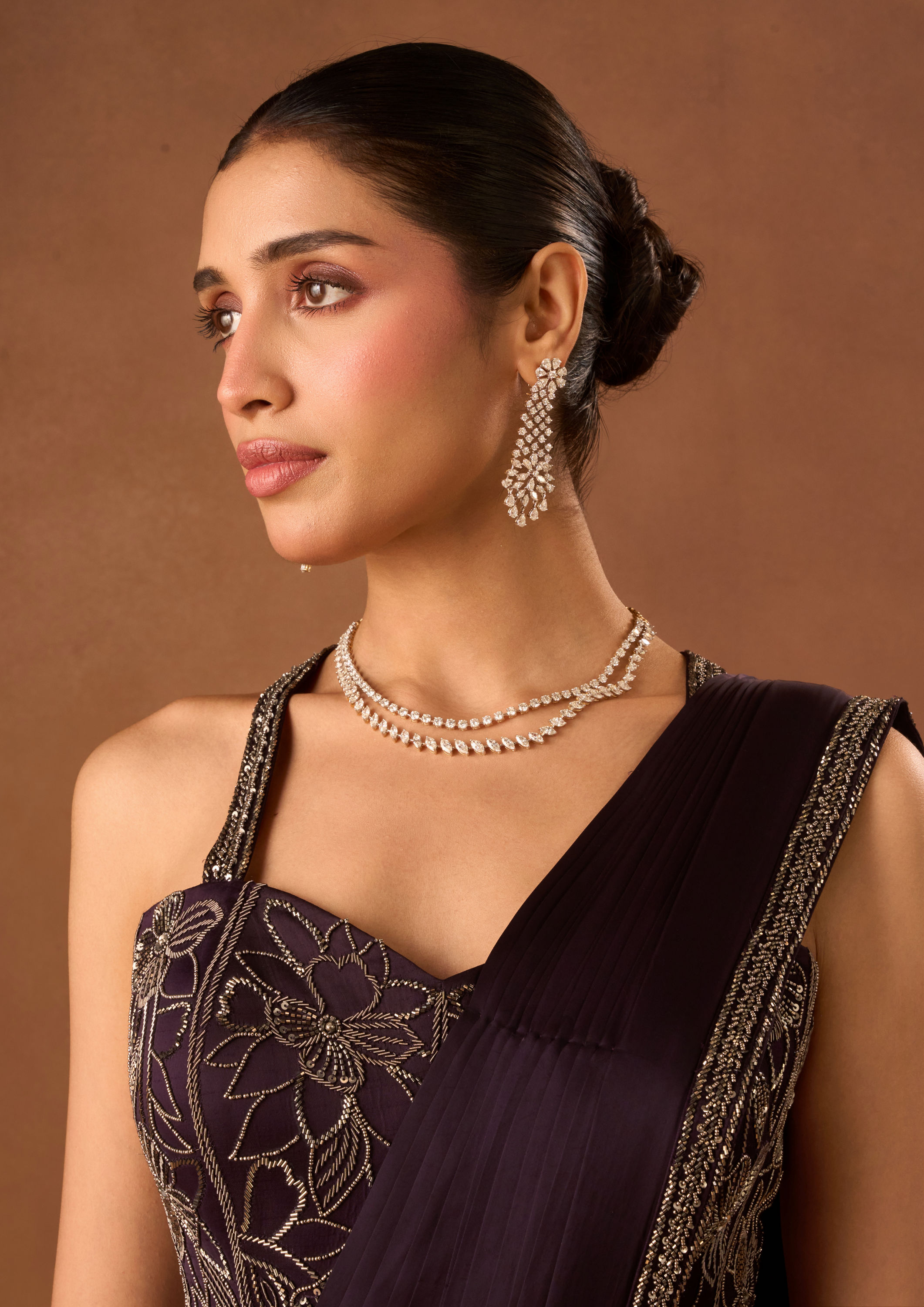 Twamev Women Purple Satin Saree with Embroidery