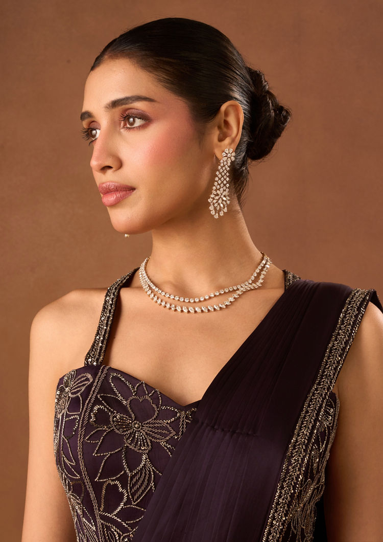 Twamev Women Purple Satin Saree with Embroidery