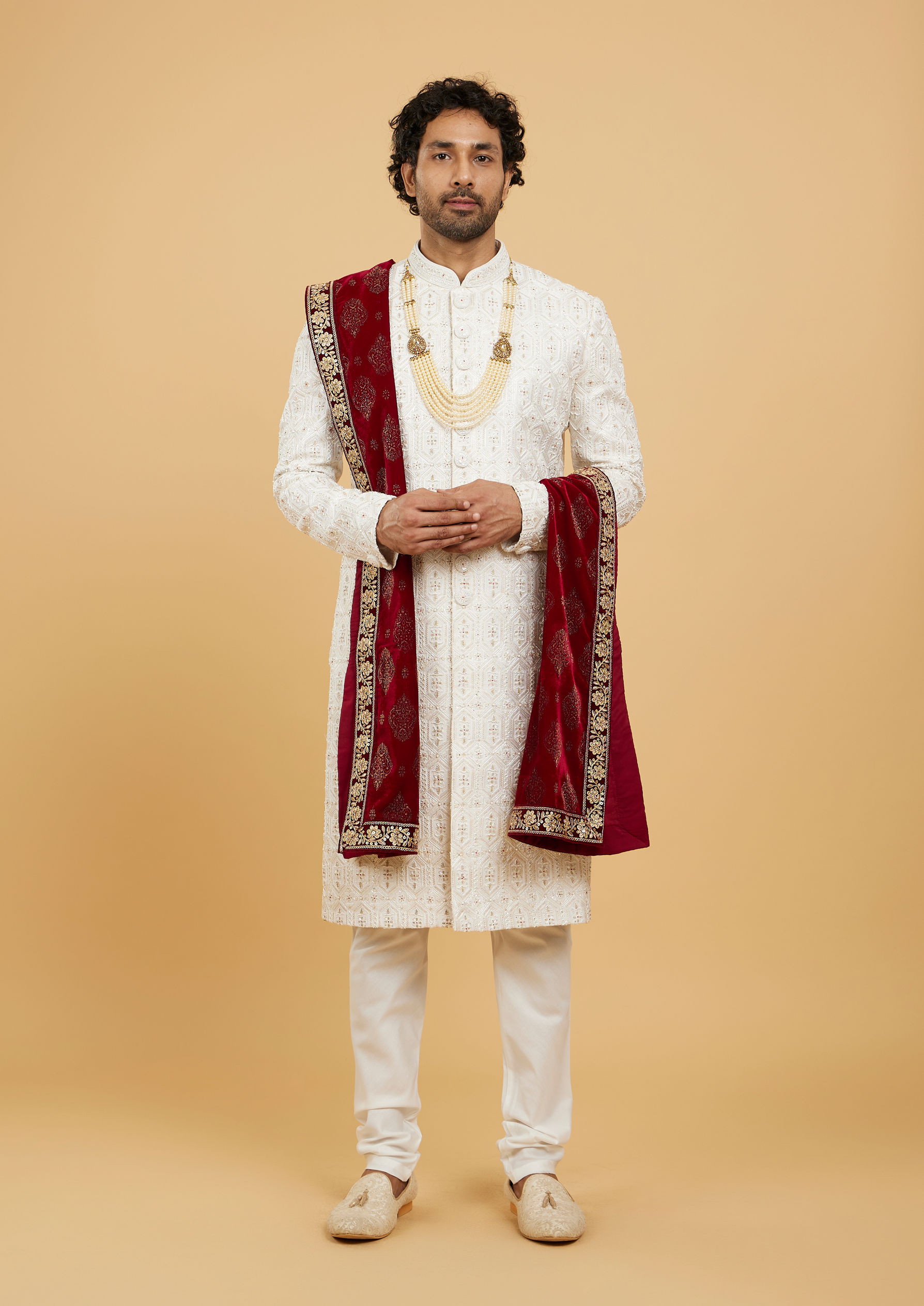 Twamev Men Elegant Maroon Velvet Dupatta