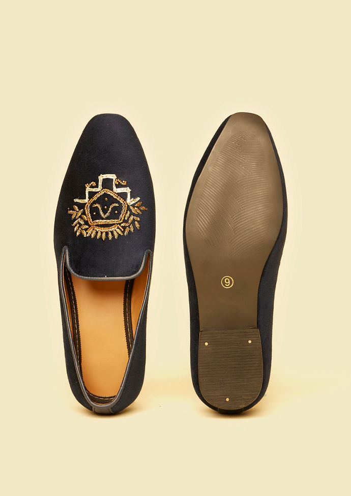 Twamev Men Elegant Dark Blue Leather Juti