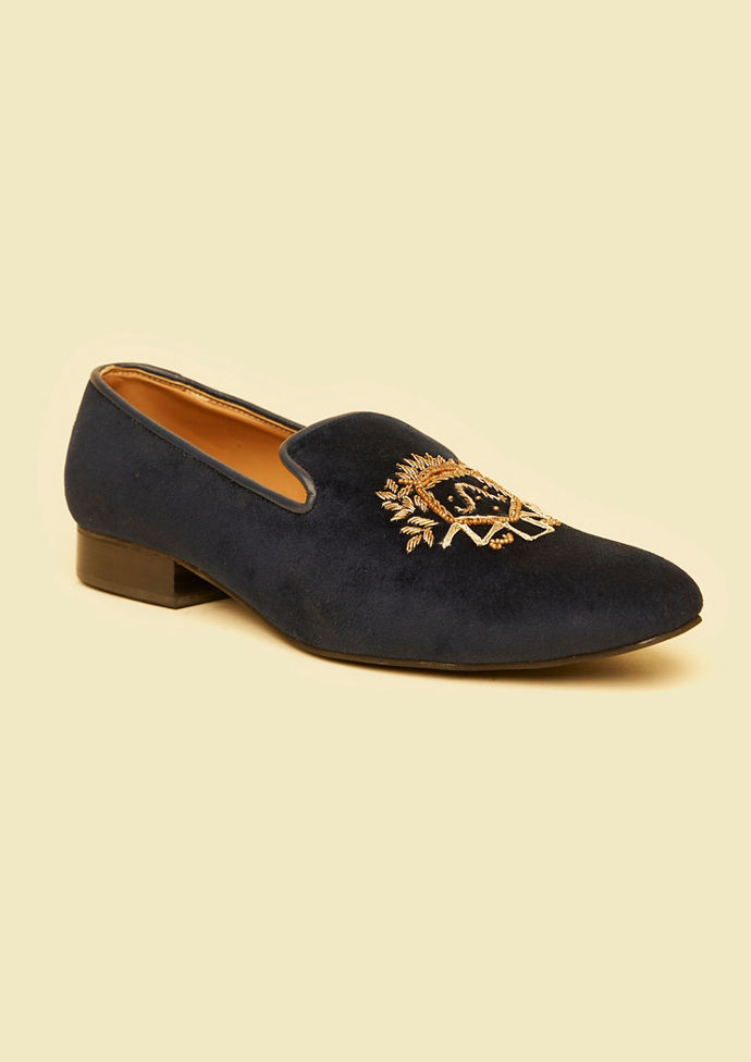 Twamev Men Elegant Dark Blue Leather Juti