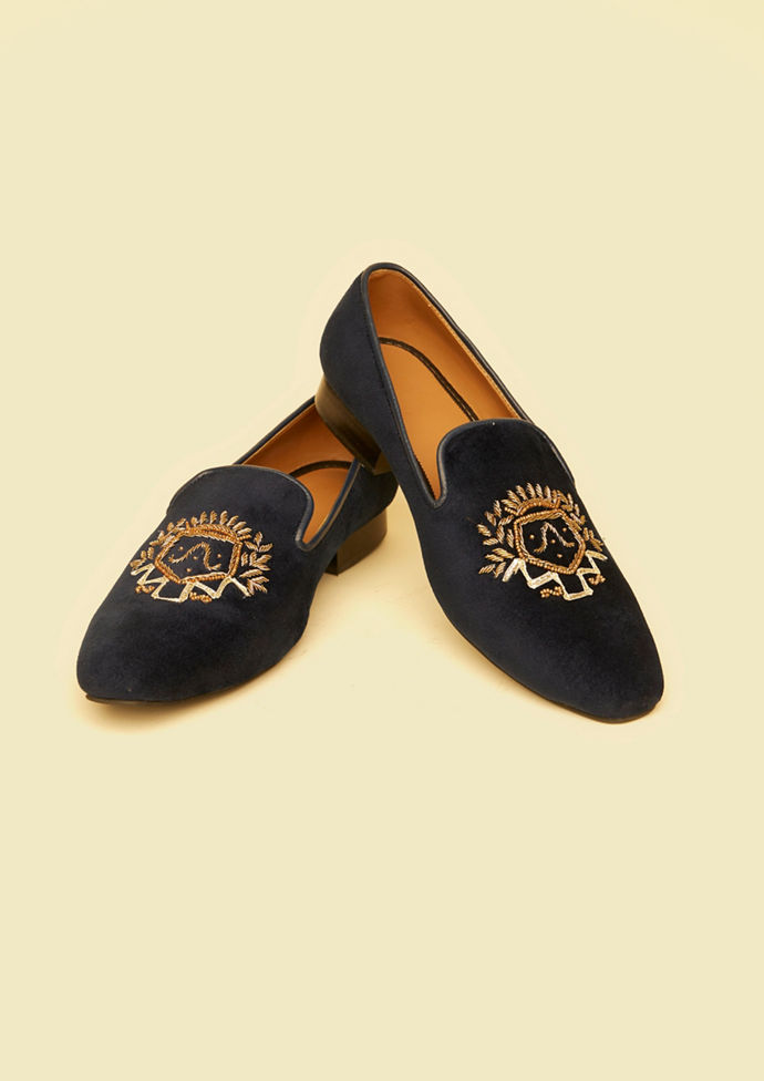 Twamev Men Elegant Dark Blue Leather Juti