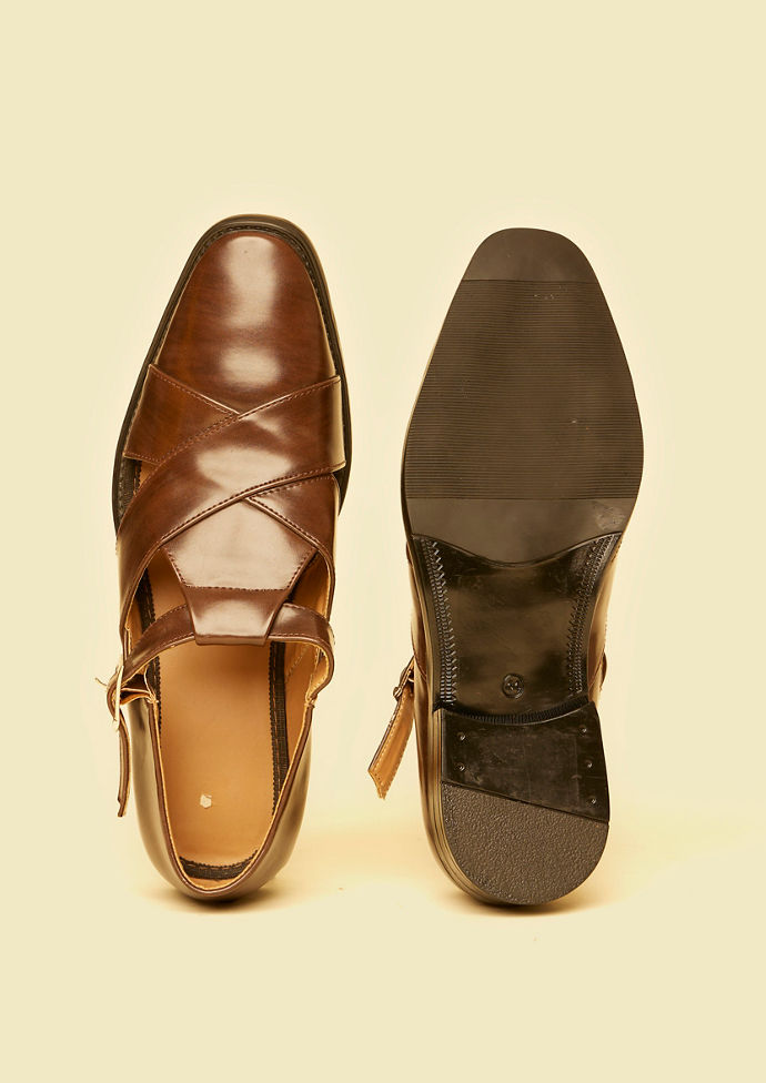Twamev Men Dark Brown Faux Leather Jooti