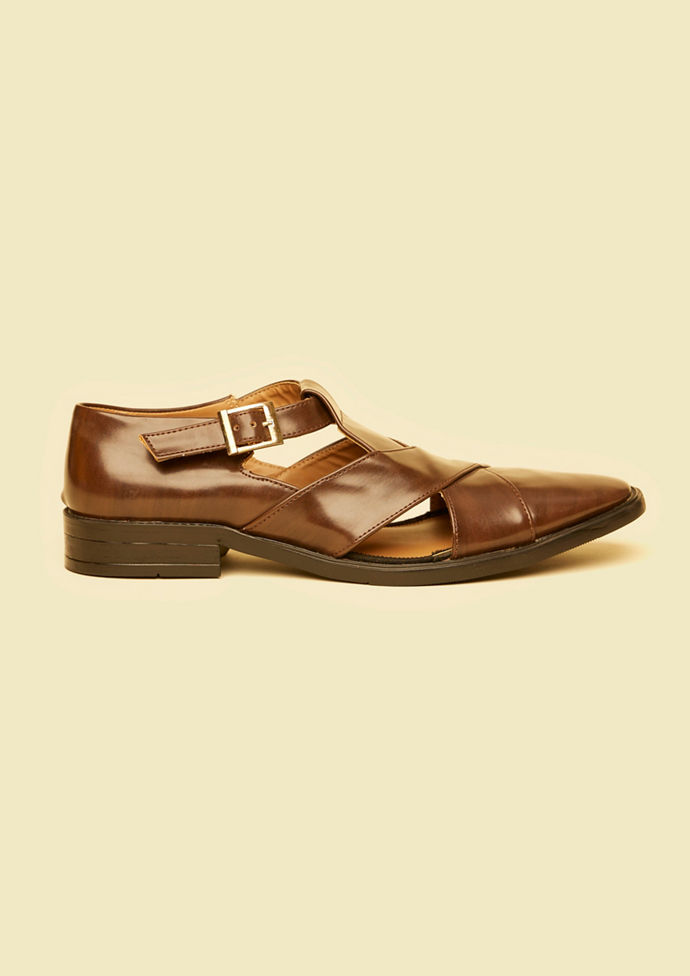 Twamev Men Dark Brown Faux Leather Jooti