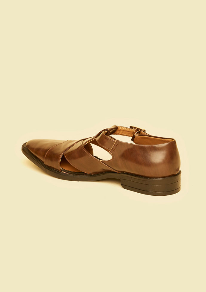 Twamev Men Dark Brown Faux Leather Jooti