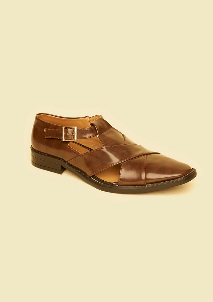 Twamev Men Dark Brown Faux Leather Jooti