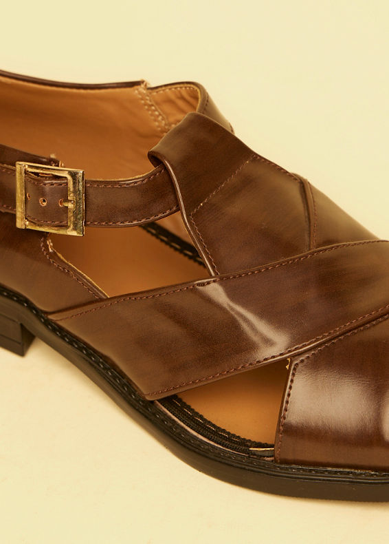 Twamev Men Dark Brown Faux Leather Jooti