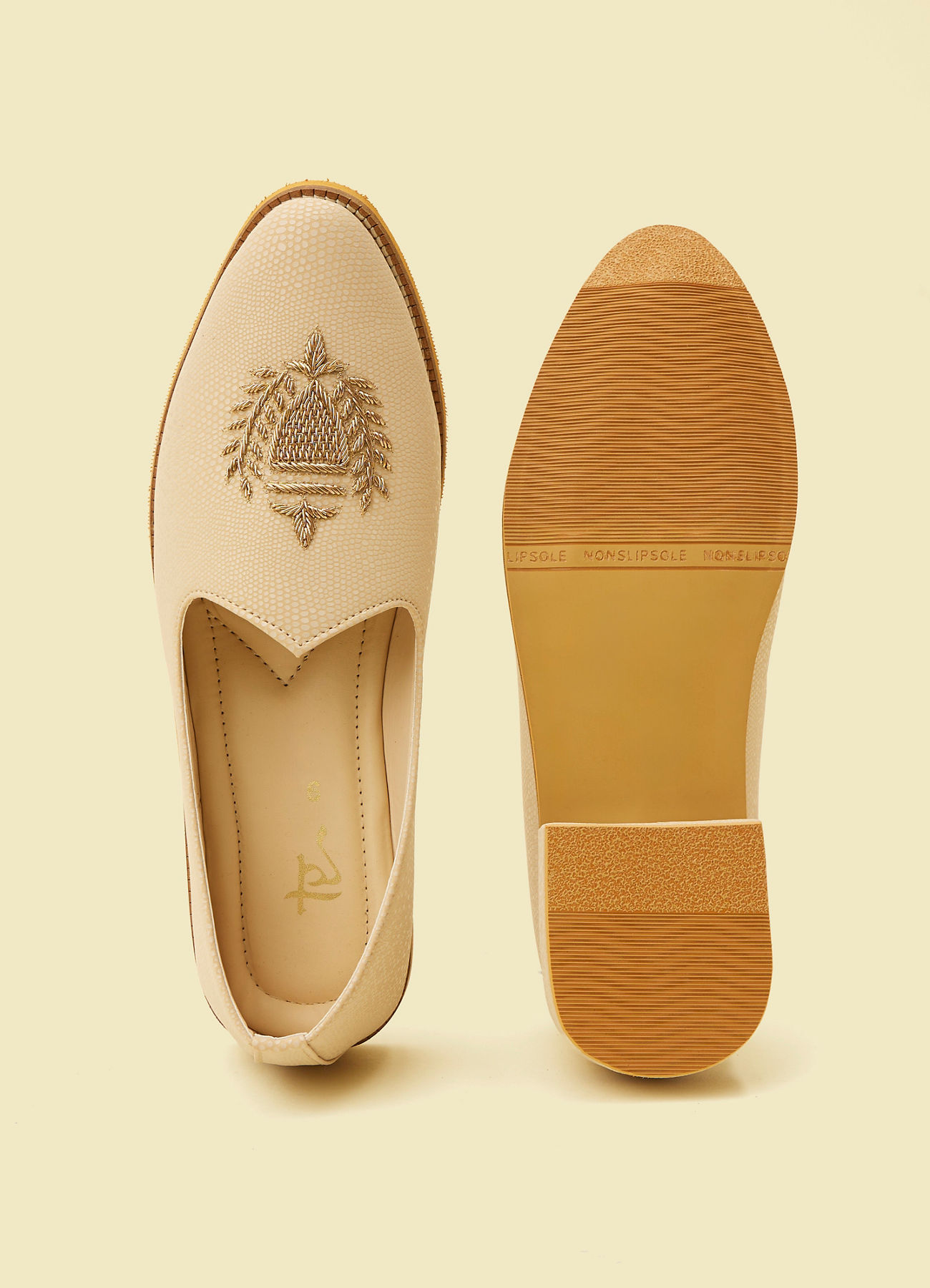 Twamev Men Cream Diamond Patterned Loafer Style Shoes