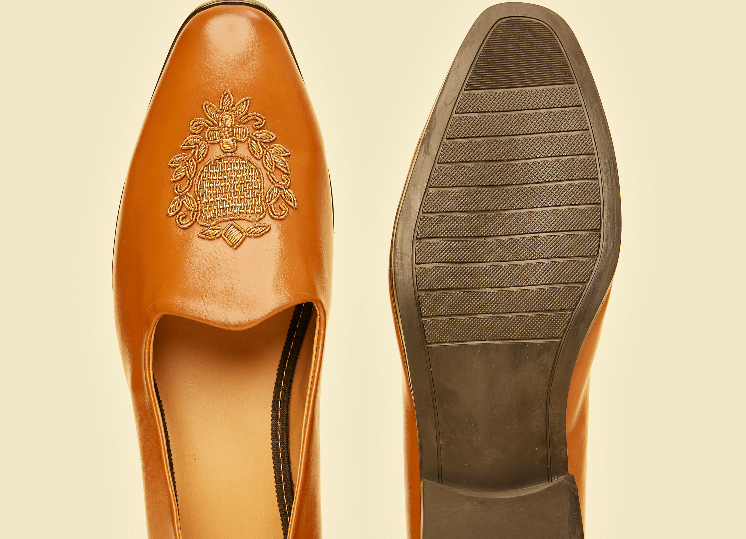 Twamev Men Tan Brown Diamond Patterned Loafer Style Shoes