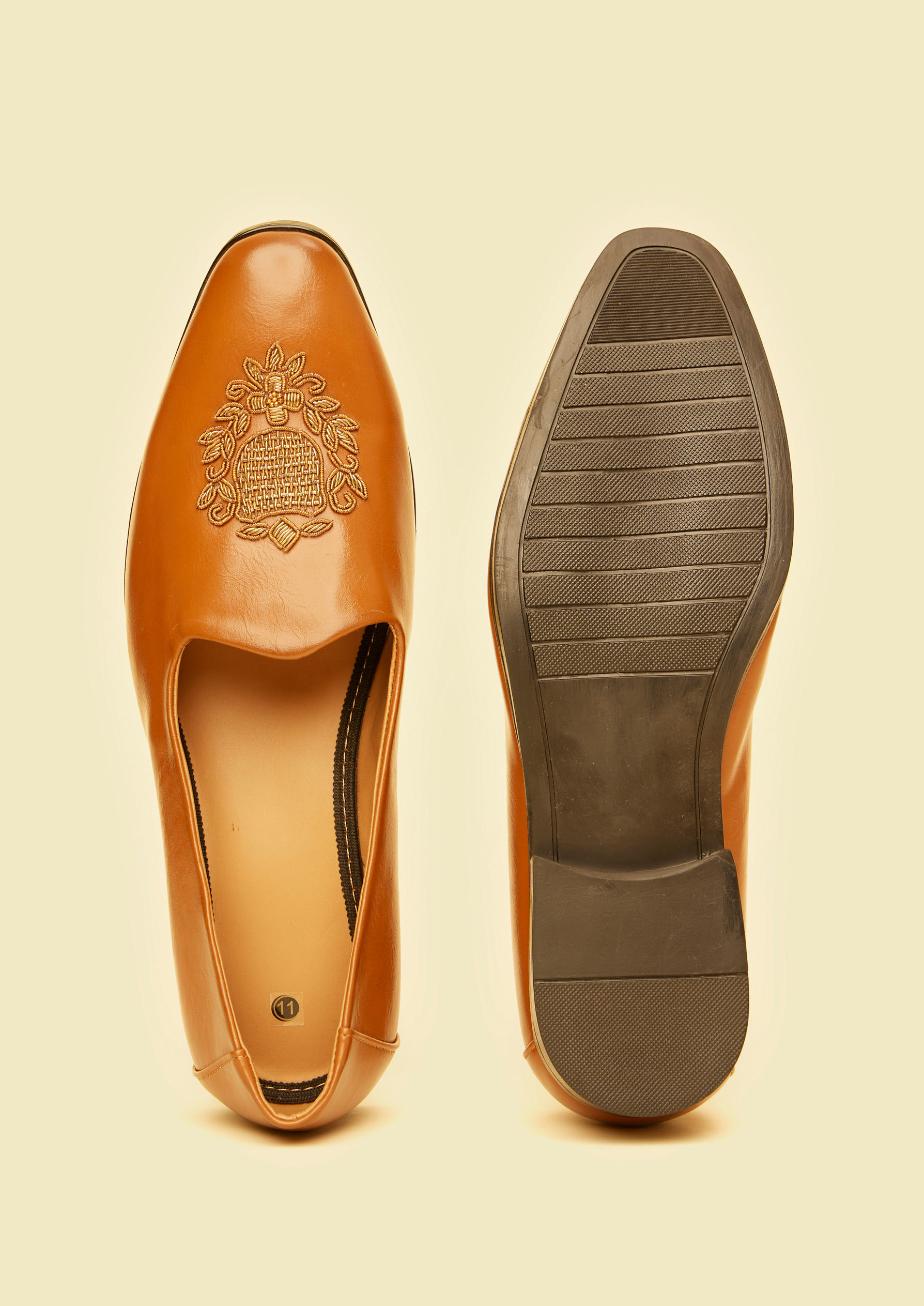 Twamev Men Tan Brown Diamond Patterned Loafer Style Shoes