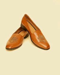 Twamev Men Tan Brown Diamond Patterned Loafer Style Shoes