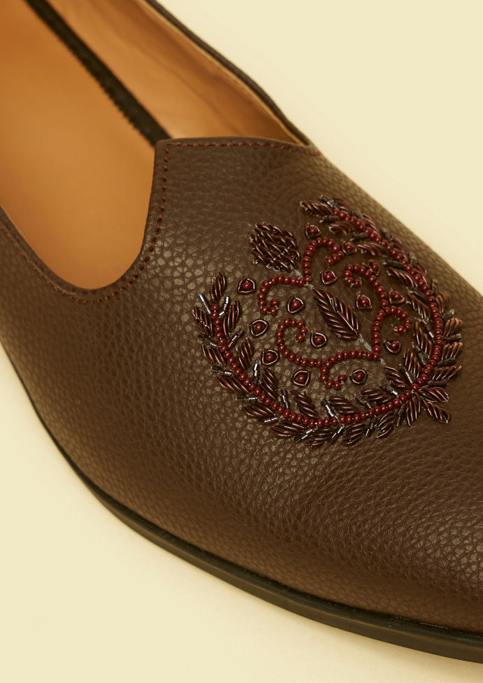 Twamev Men Dark Brown Festive Jooti