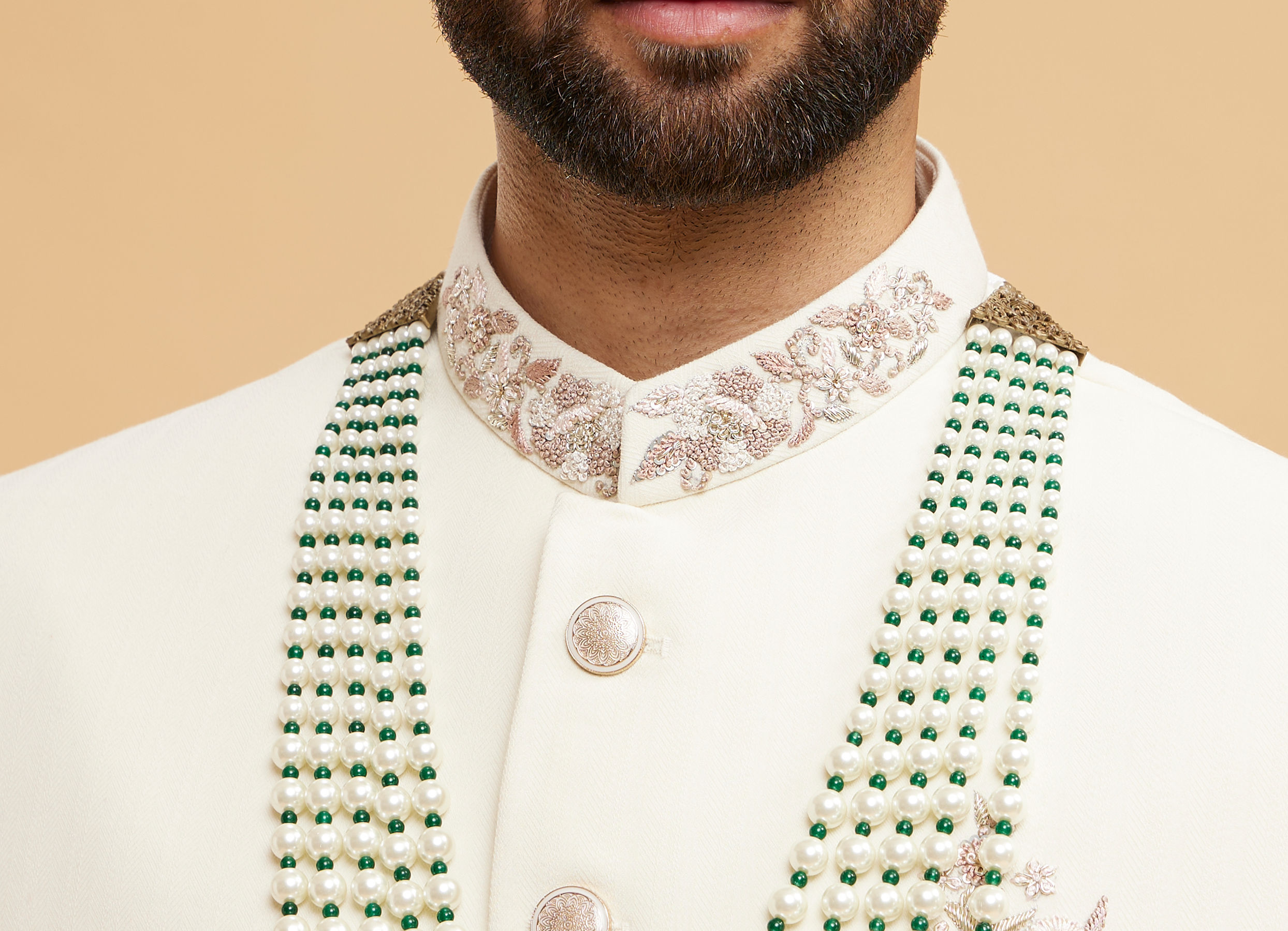 Twamev Men Regal Cream Dark Green Mala