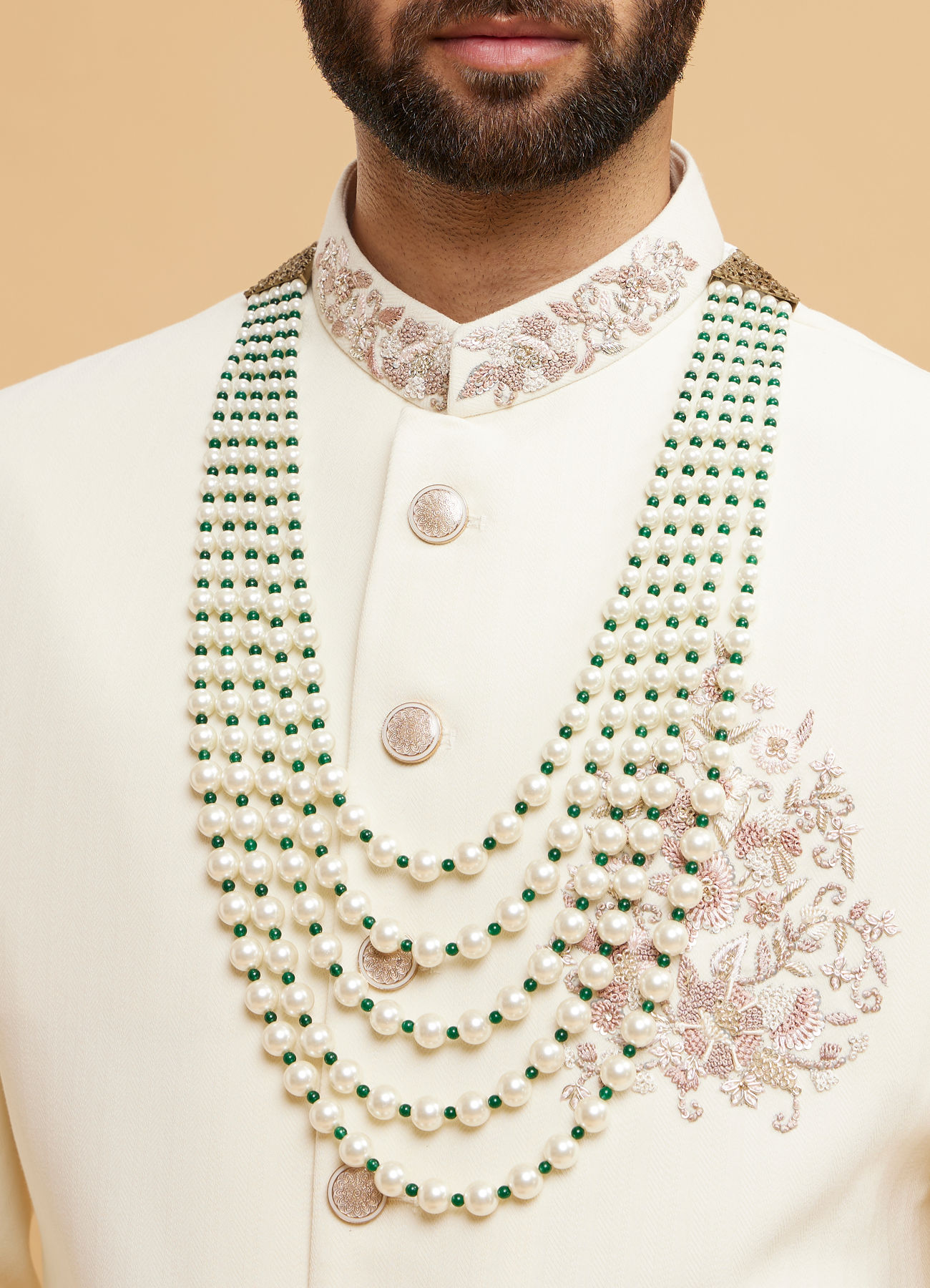 Twamev Men Regal Cream Dark Green Mala