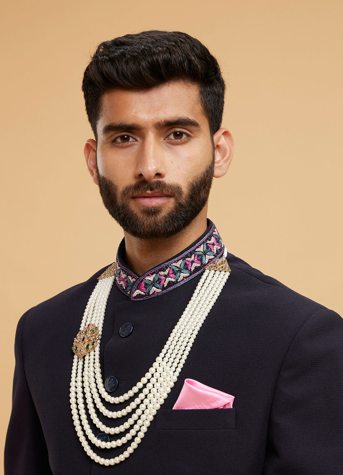 Twamev Men Cream Hues Traditional Mala