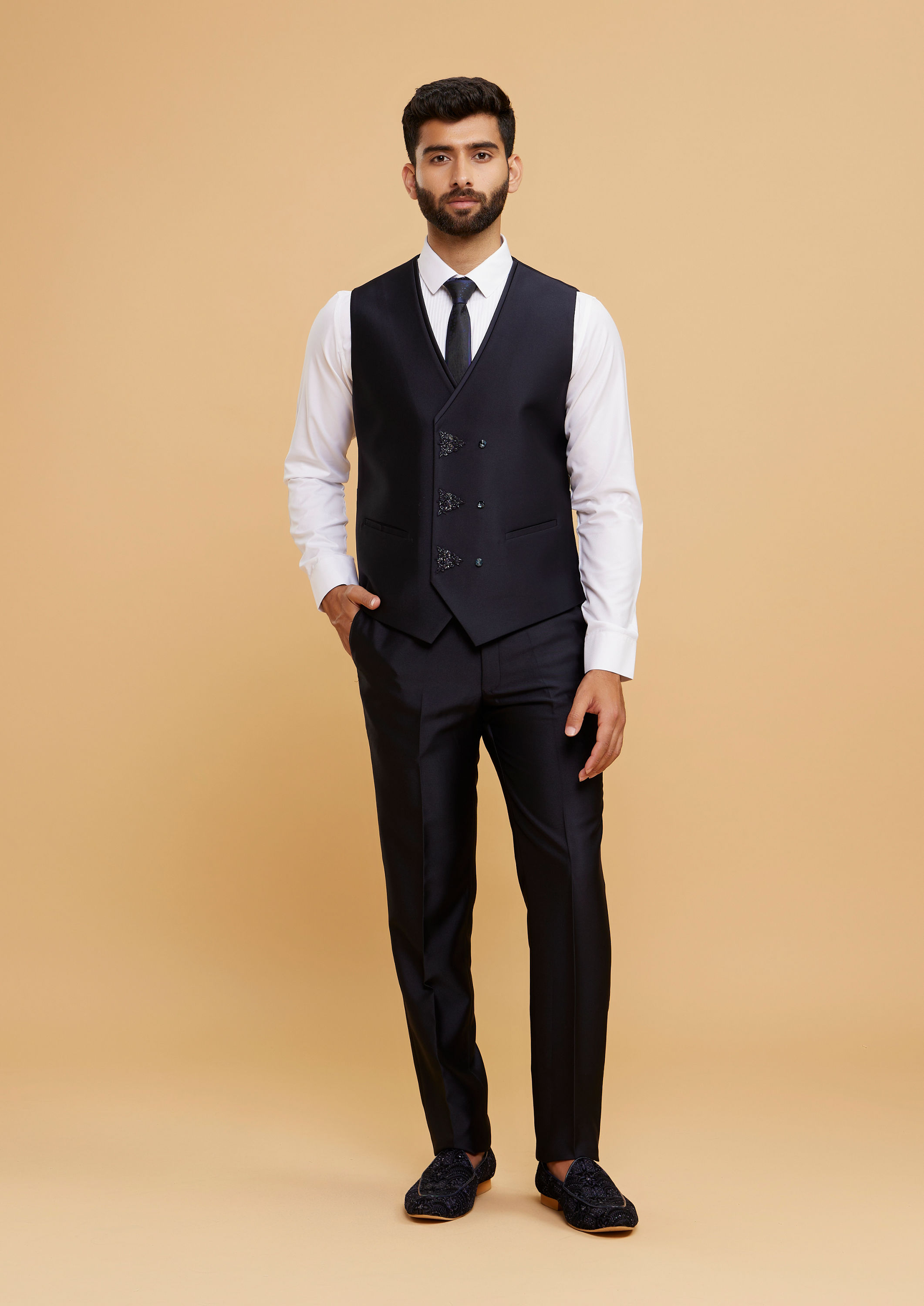Twamev Men Dark Blue Suit Set