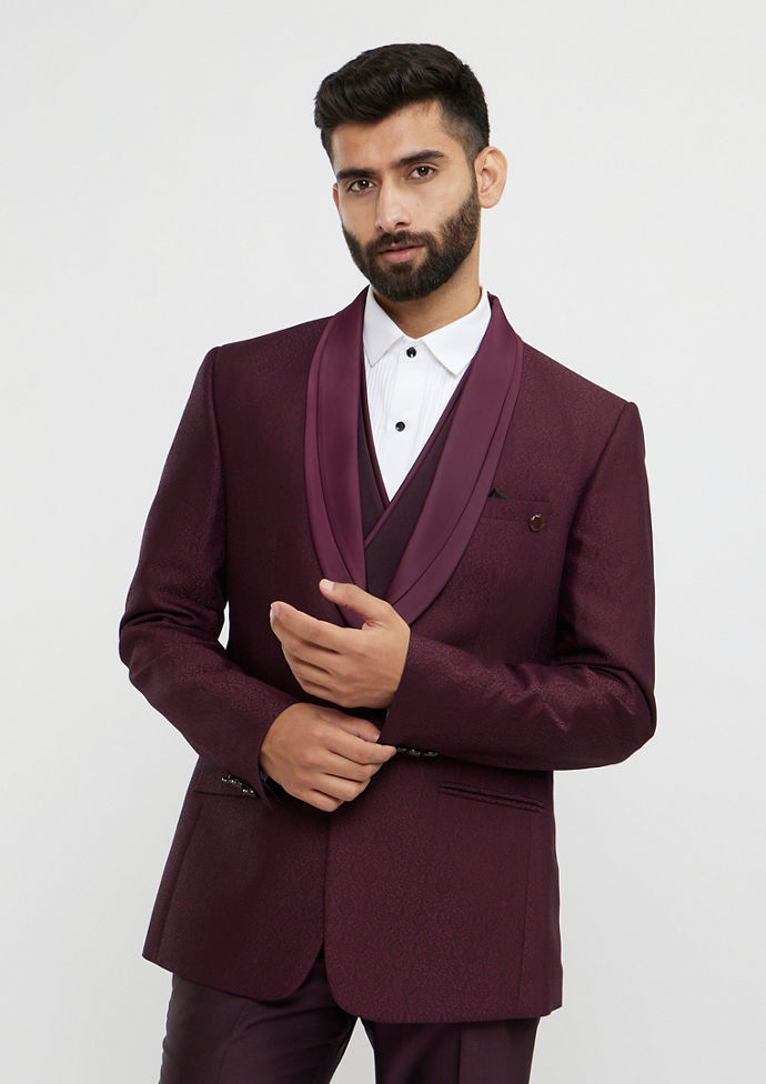 Twamev Men Regal Wine Suit Set Ensemble
