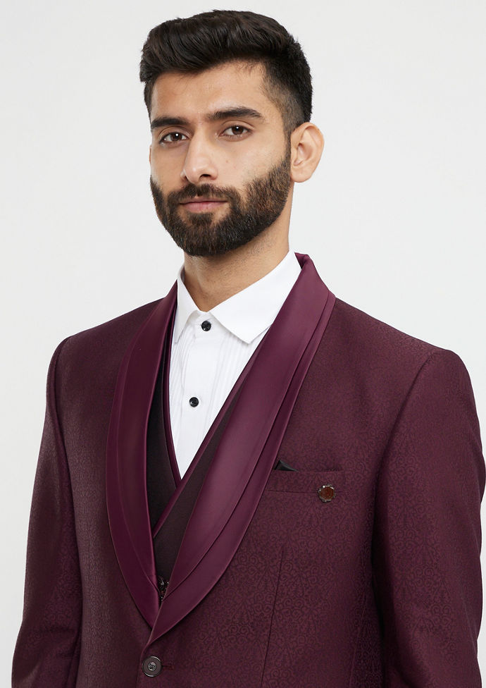 Twamev Men Regal Wine Suit Set Ensemble