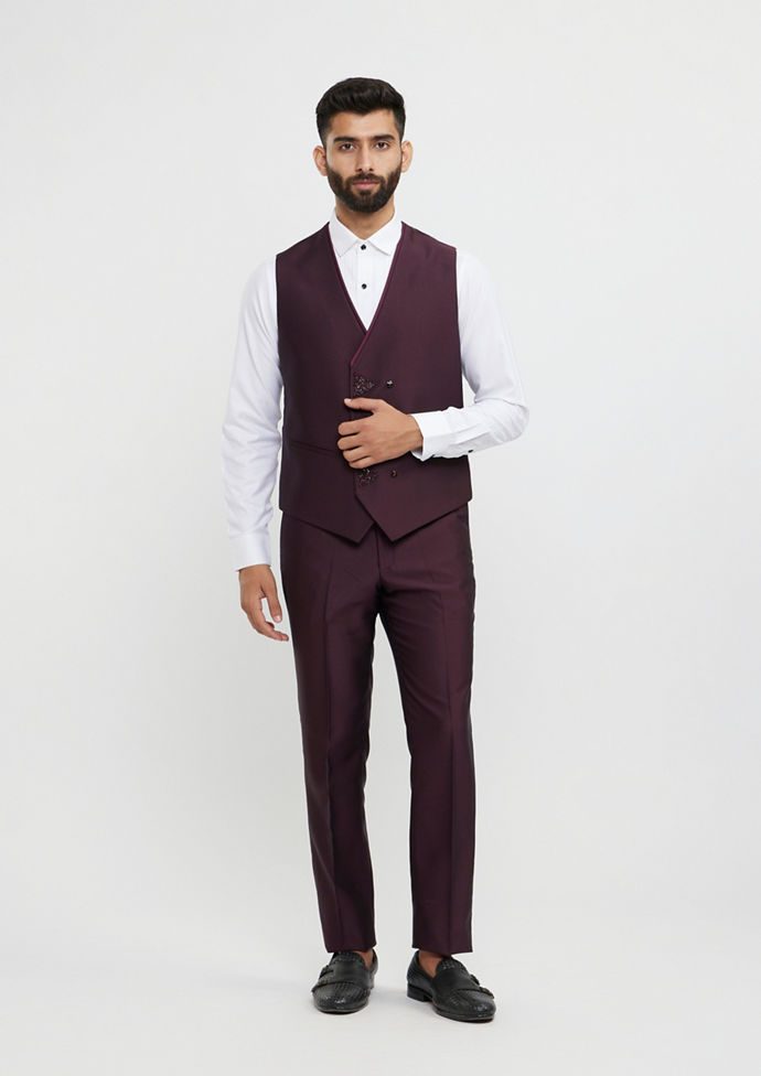 Twamev Men Regal Wine Suit Set Ensemble
