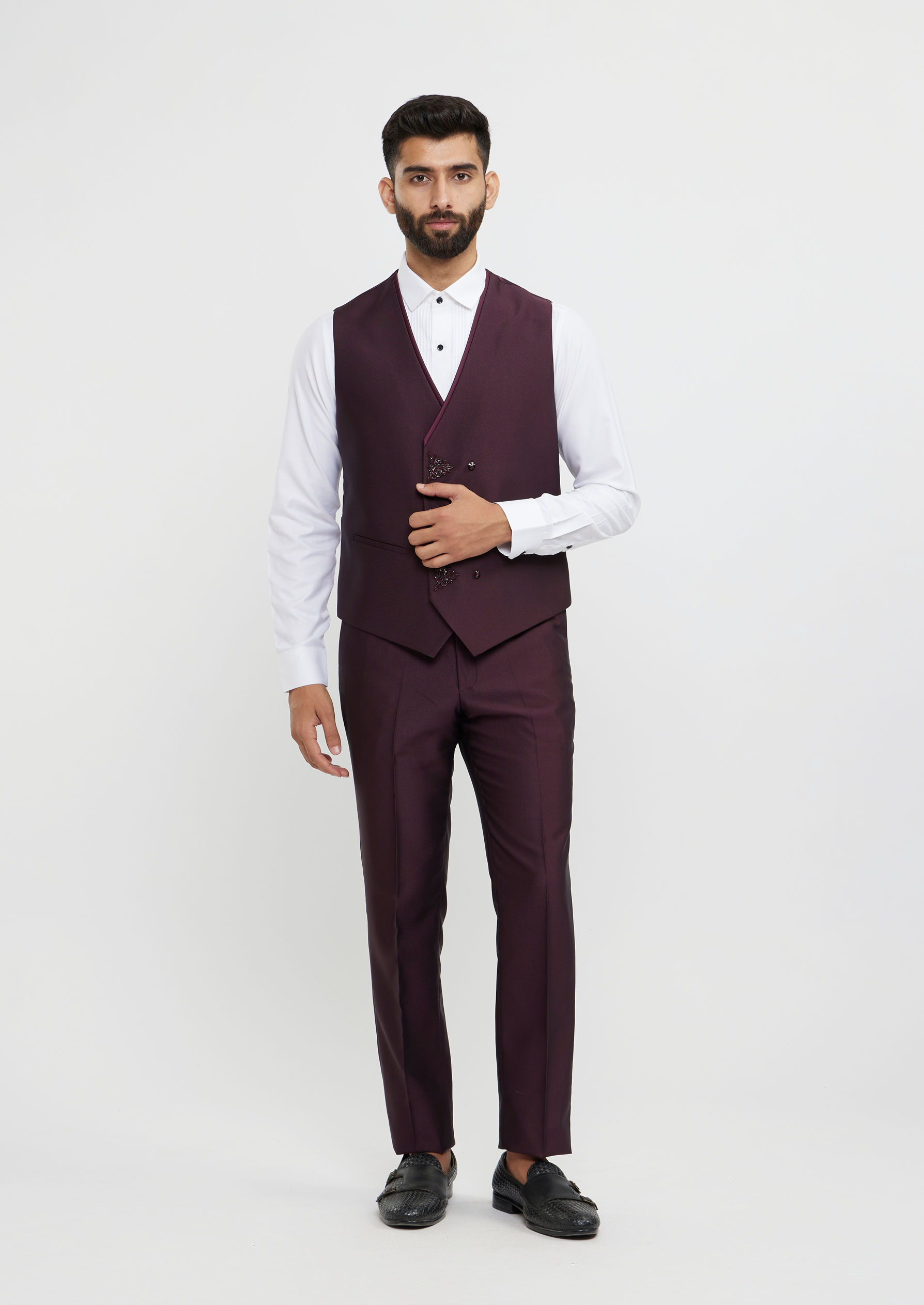 Twamev Men Regal Wine Suit Set Ensemble