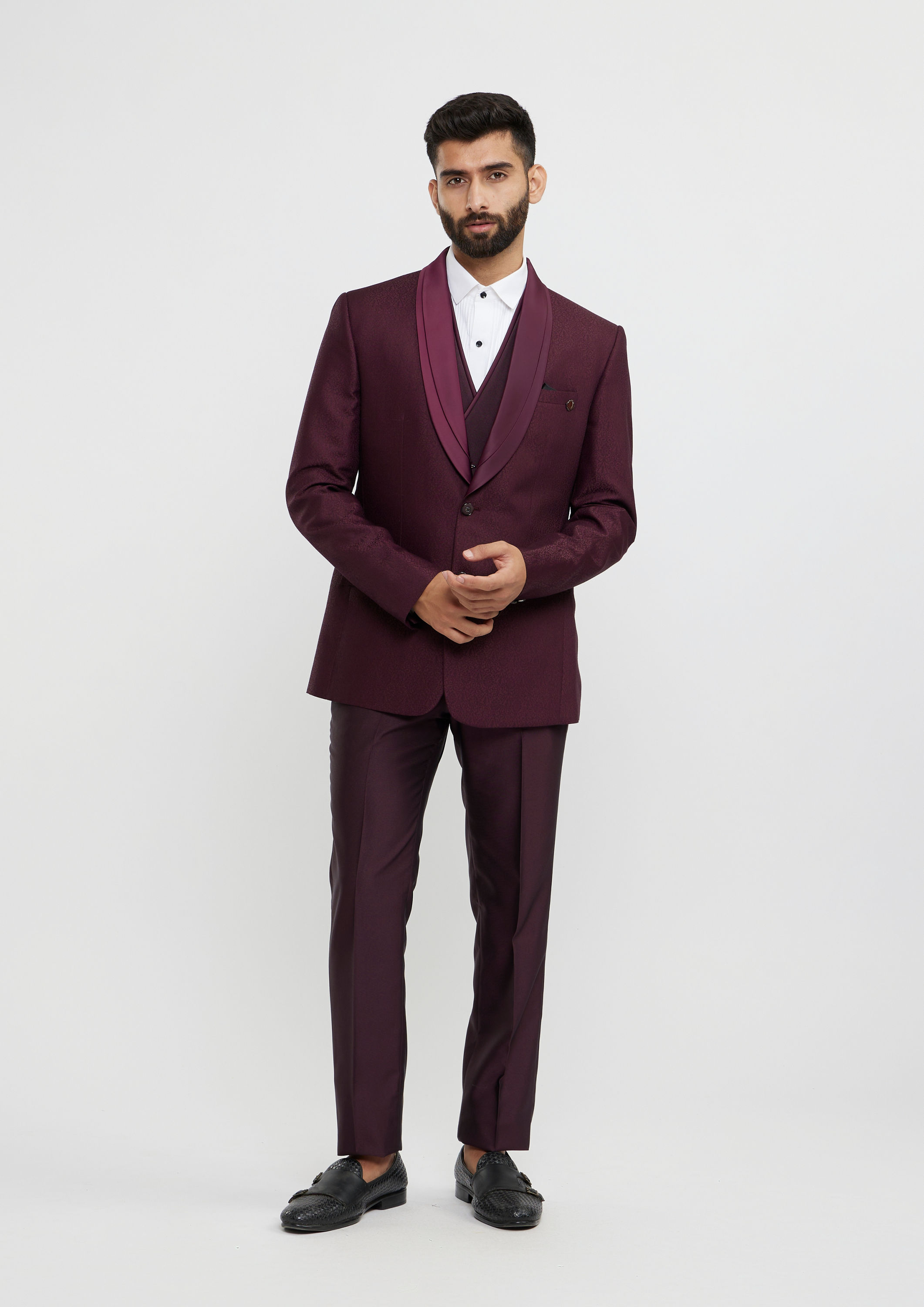 Twamev Men Regal Wine Suit Set Ensemble