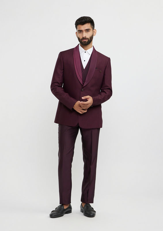 Twamev Men Regal Wine Suit Set Ensemble