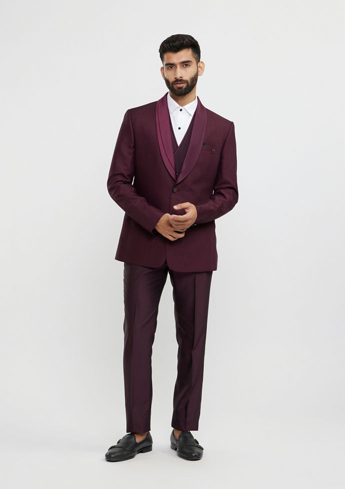 Twamev Men Regal Wine Suit Set Ensemble