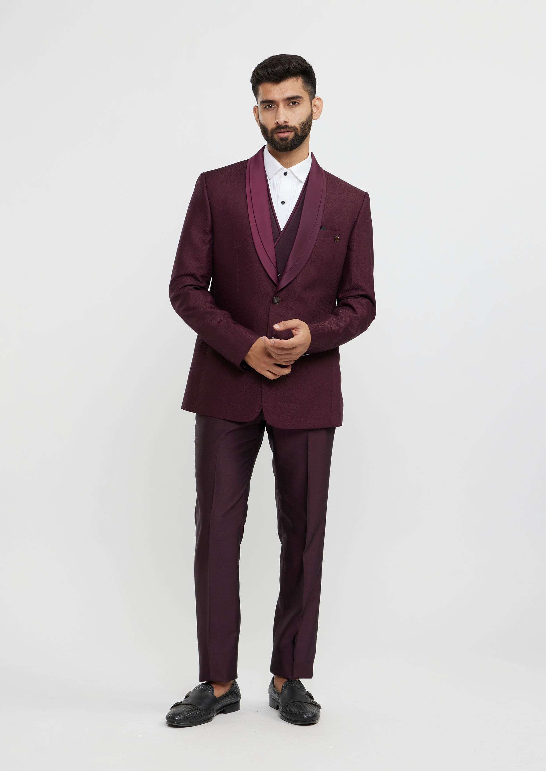 Twamev Men Regal Wine Suit Set Ensemble