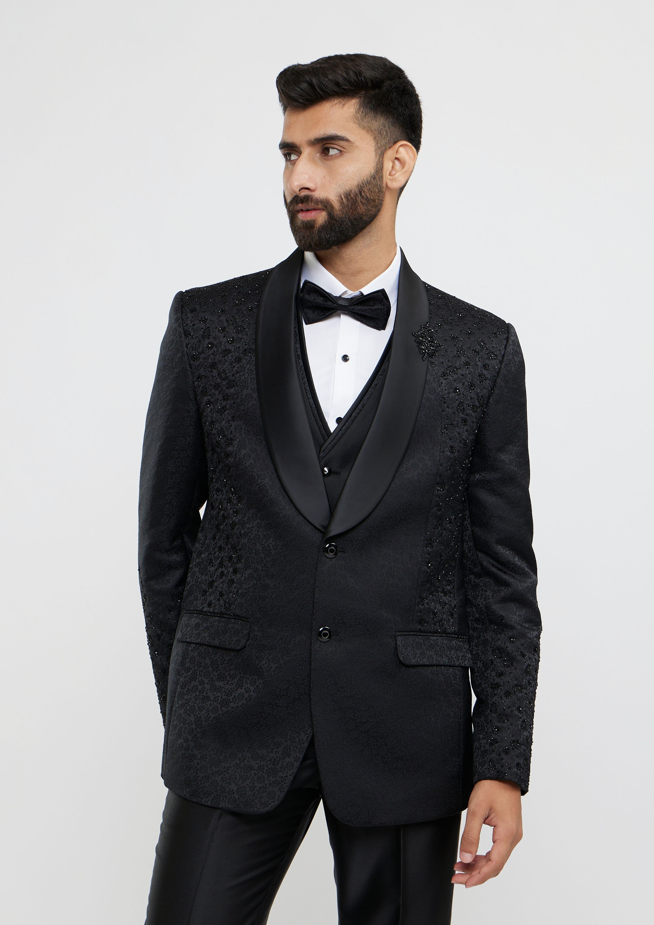 Twamev Men Black Brocade Elegance Suit Set