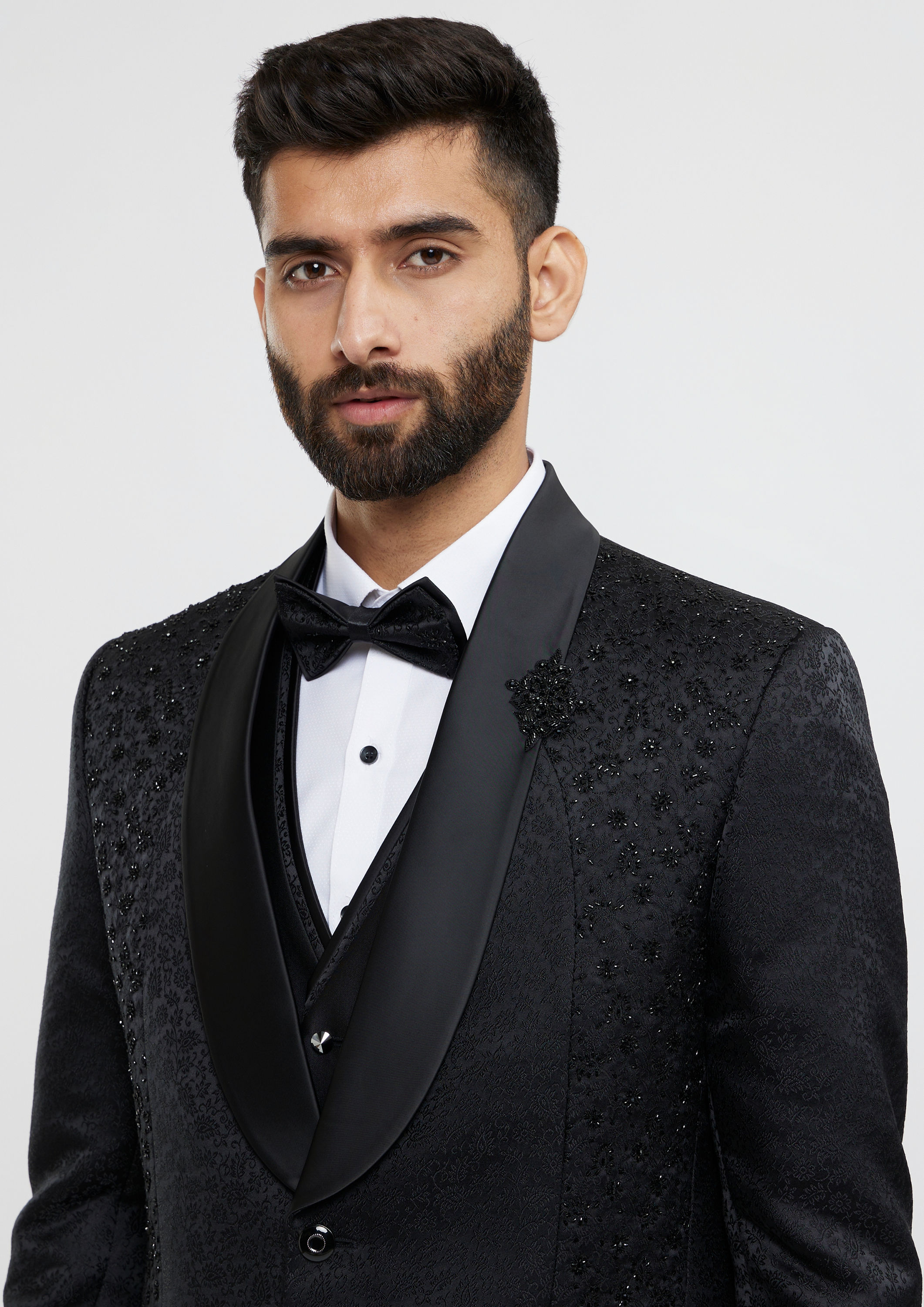 Twamev Men Black Brocade Elegance Suit Set