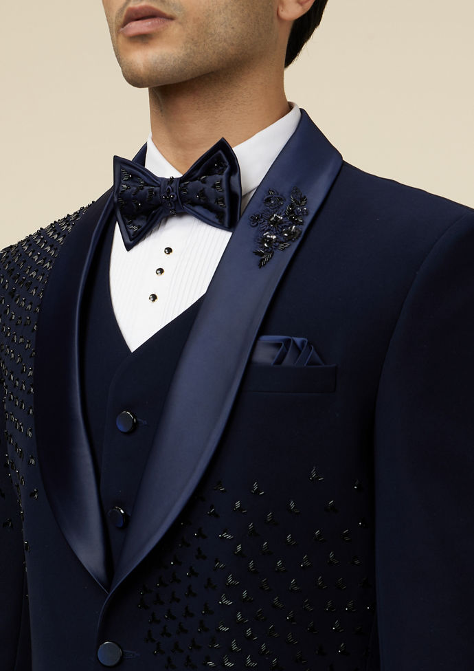 Twamev Men Elegant Dark Blue Suit Set