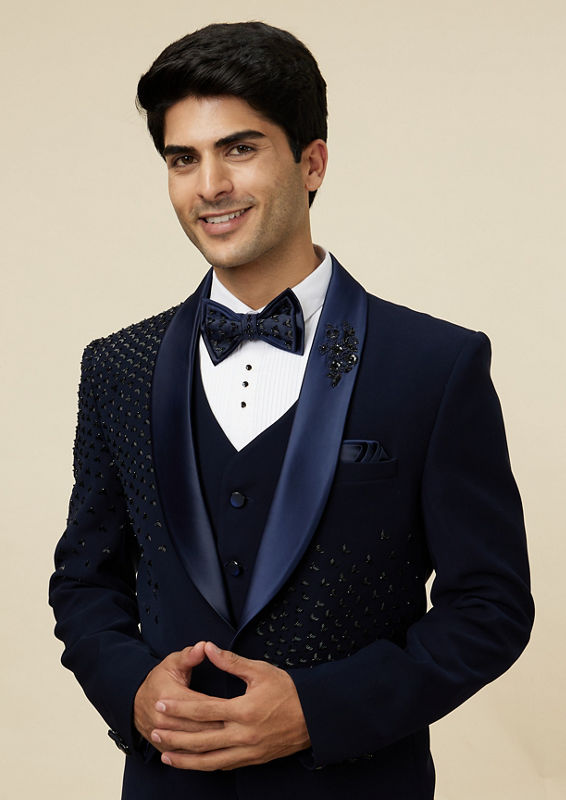 Twamev Men Elegant Dark Blue Suit Set