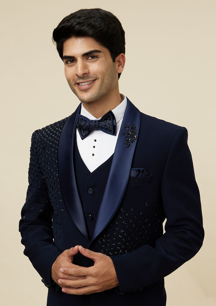 Twamev Men Elegant Dark Blue Suit Set