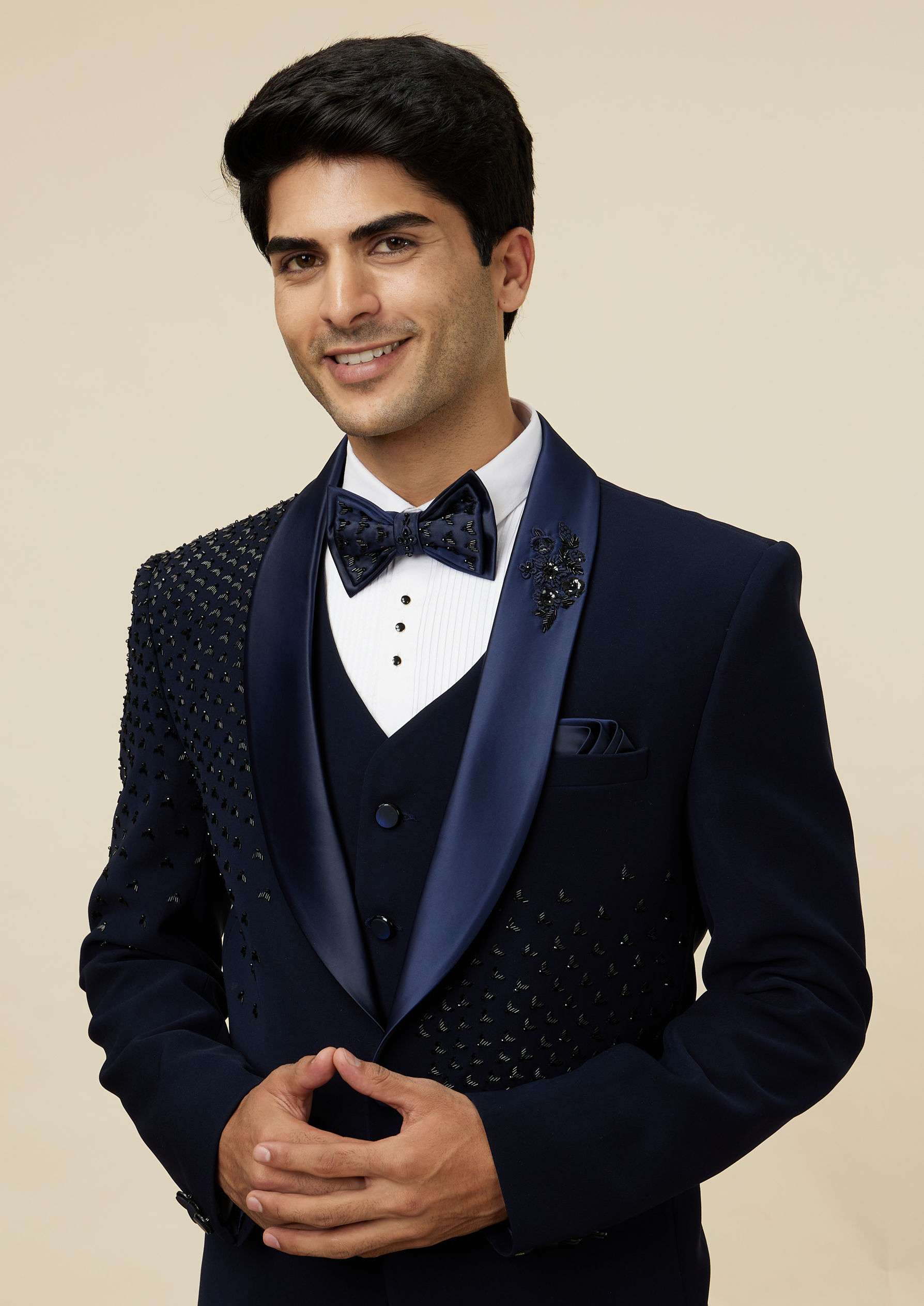 Twamev Men Elegant Dark Blue Suit Set