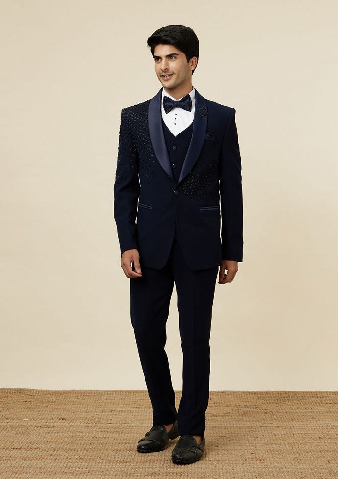 Twamev Men Elegant Dark Blue Suit Set