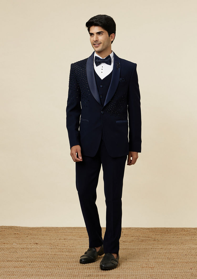 Twamev Men Elegant Dark Blue Suit Set