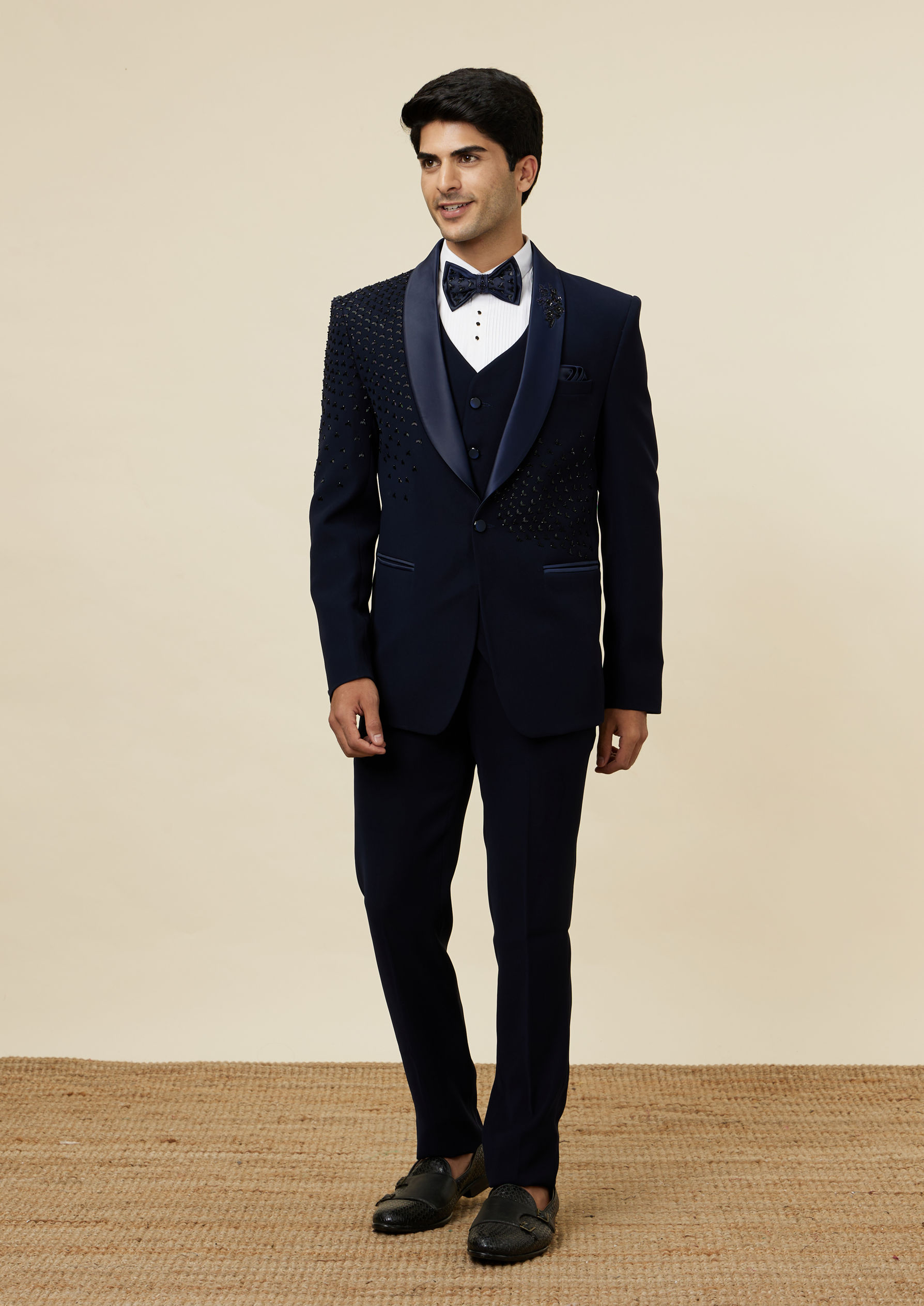 Twamev Men Elegant Dark Blue Suit Set
