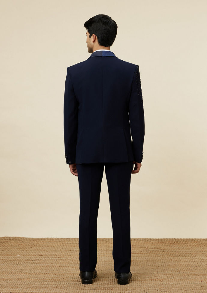 Twamev Men Elegant Dark Blue Suit Set
