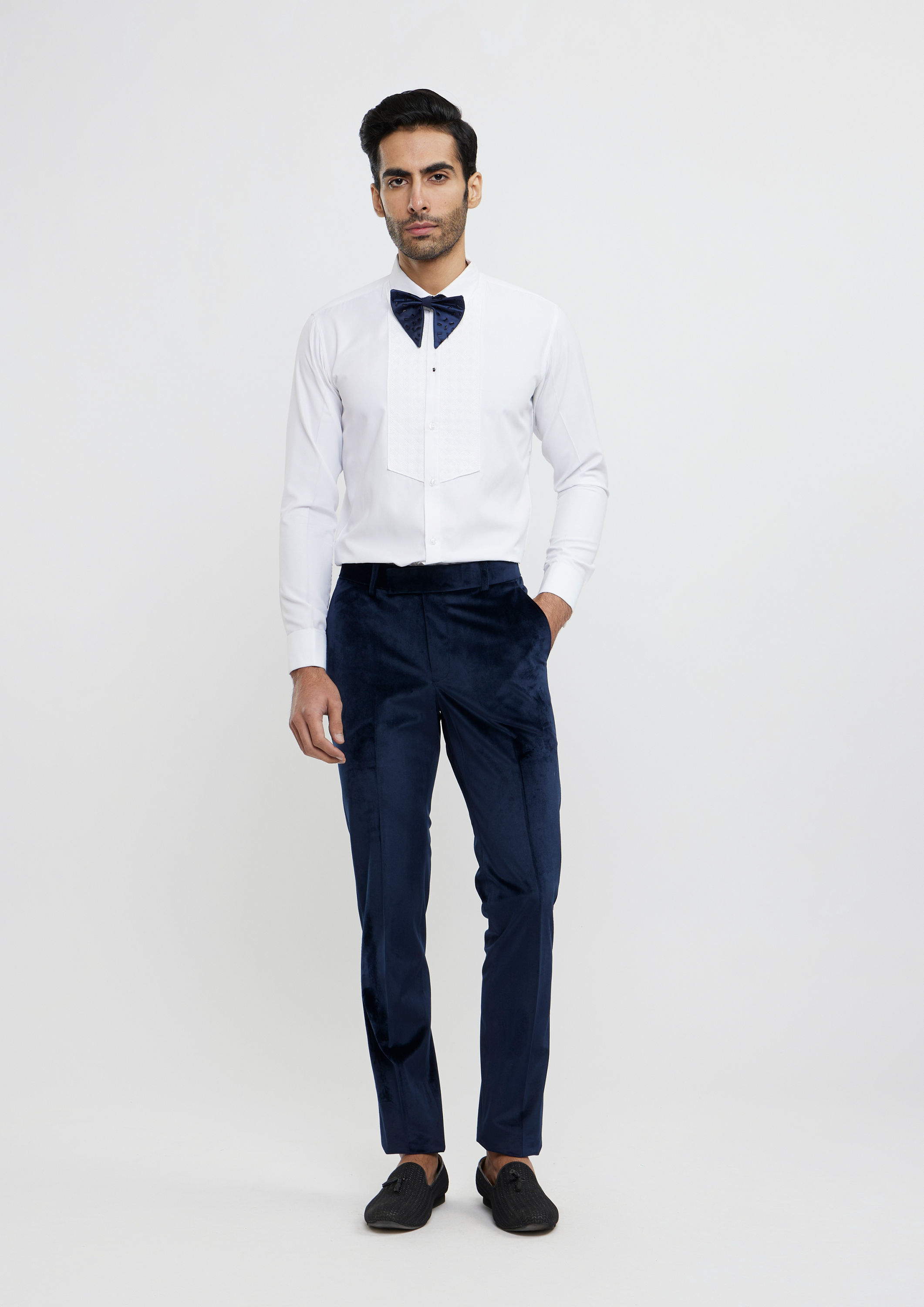Twamev Men Midnight Blue Cutdana Embellished Tuxedo Suit Set