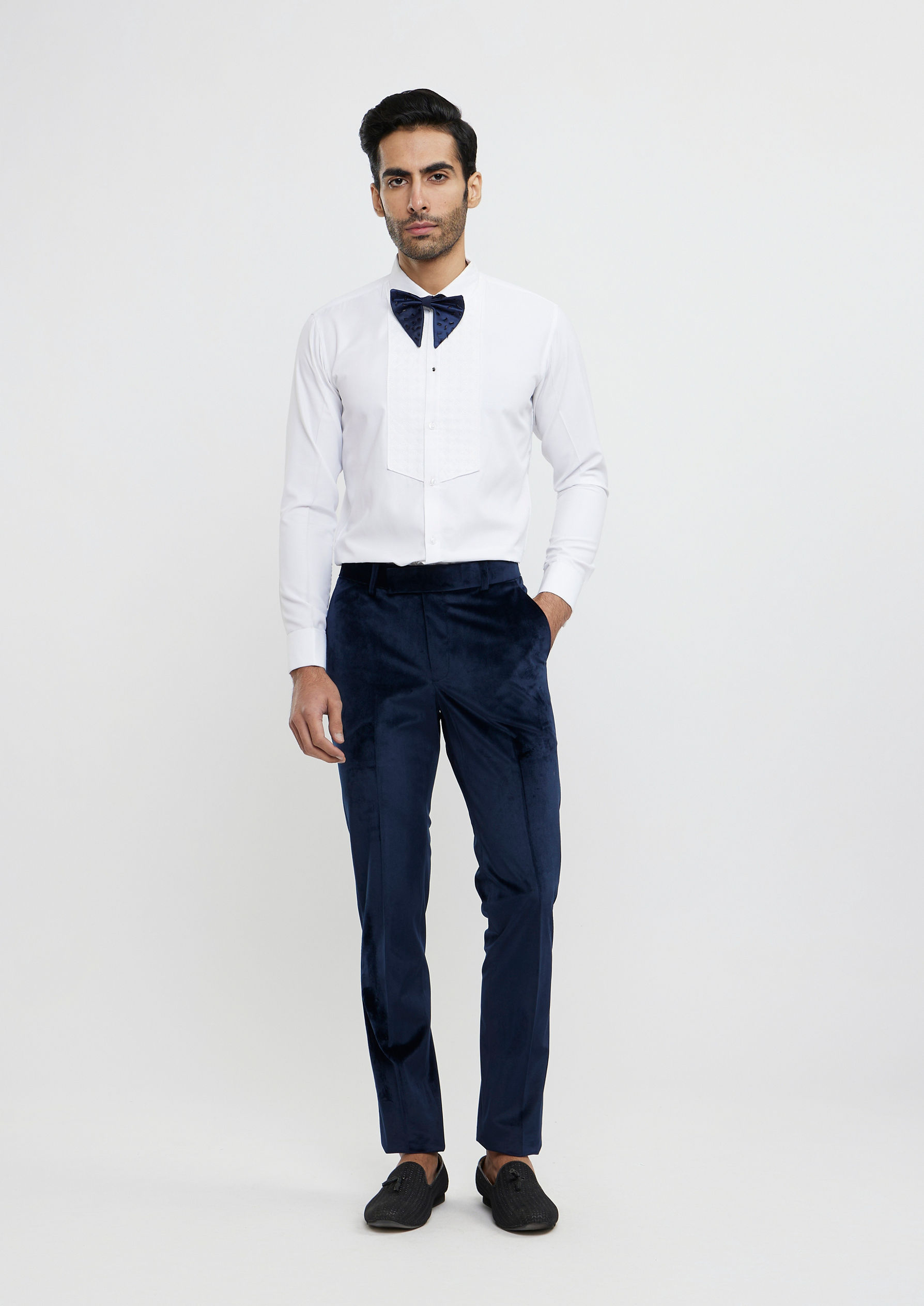 Twamev Men Midnight Blue Cutdana Embellished Tuxedo Suit Set