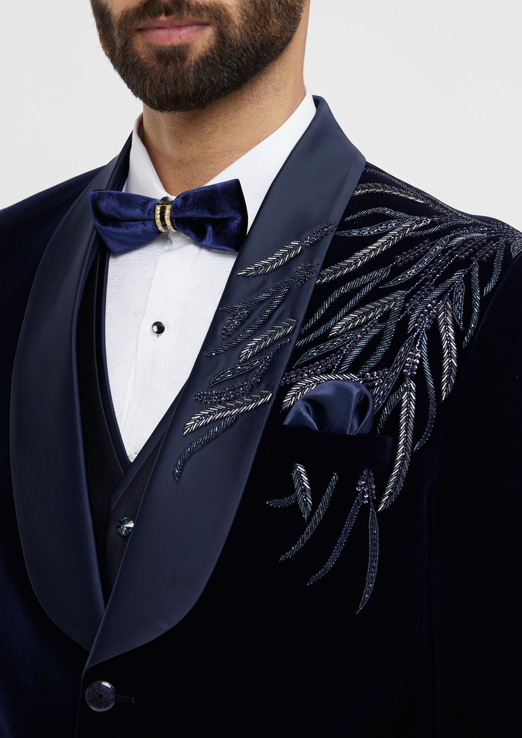 Twamev Men Dark Blue Velvet Suave Suit Set