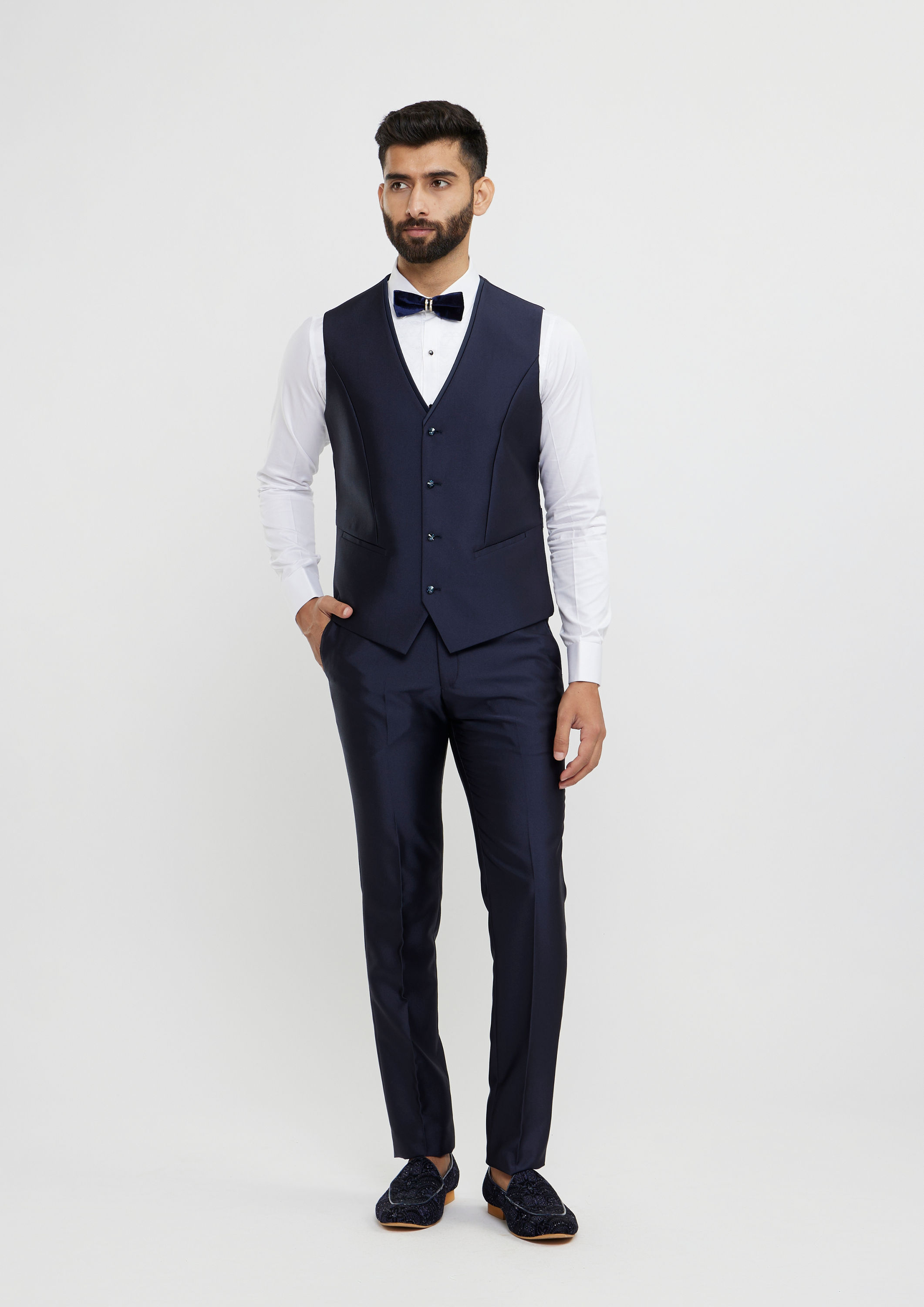 Twamev Men Dark Blue Velvet Suave Suit Set